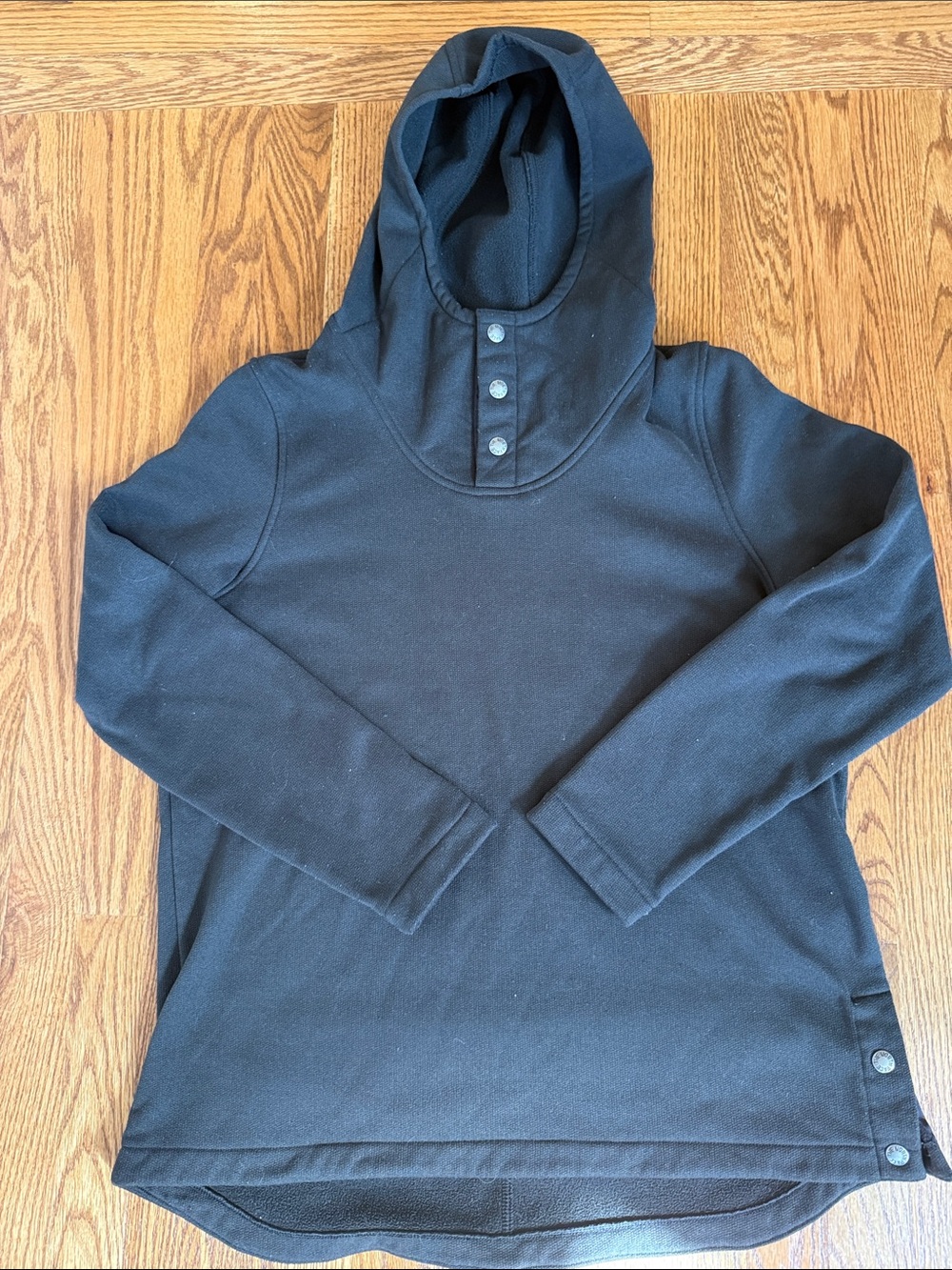Women's North Face Black Hooded Fleece Pullover Sweatshirt with Buttons Large
